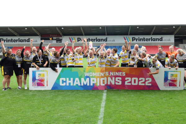 Picture by John Clifton/SWpix.com - 24/07/2022 - Rugby League - Rugby League Nines Finals - York City Knights v Leeds Rhinos - Final - AJ Bell Stadium, Salford, England -
York City Knights’ celebrate the win